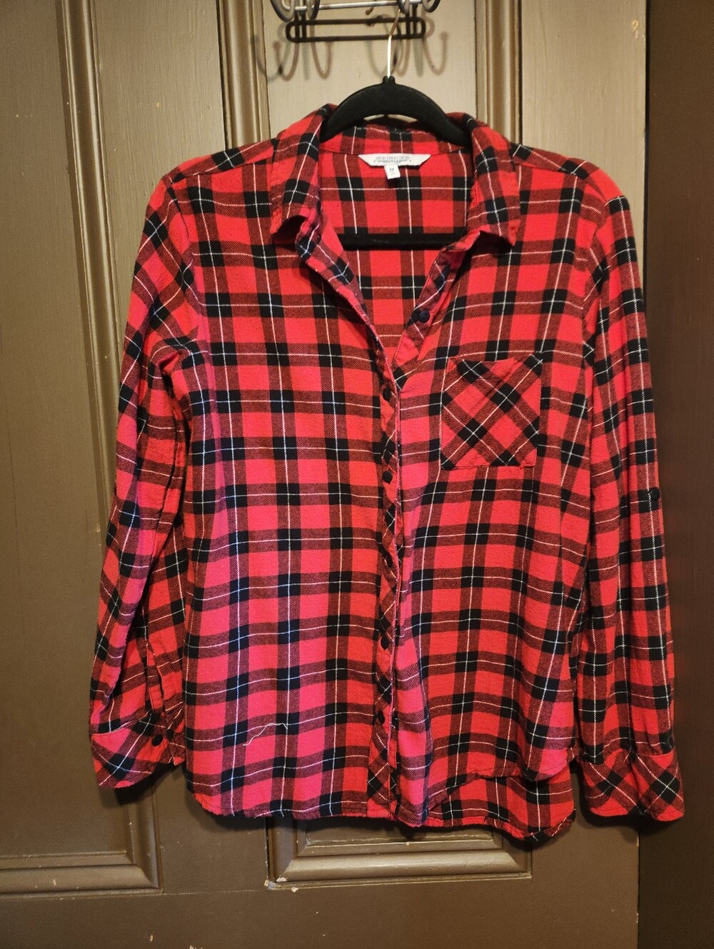Red Plaid Button-Up Cotton Flannel Shirt